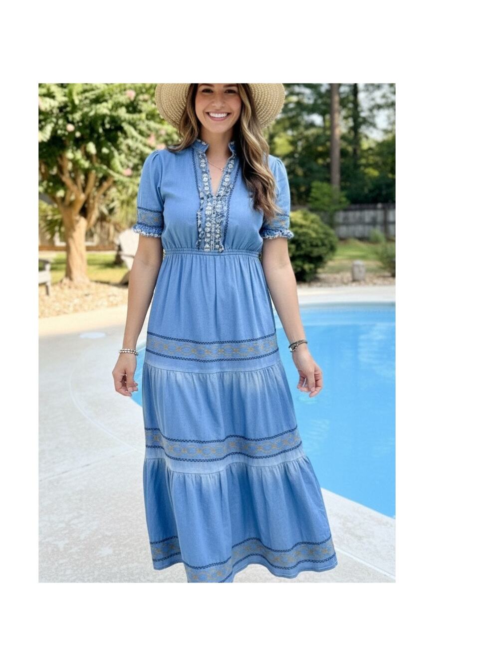Red + Olive Anthropologie denim chambray midi dress